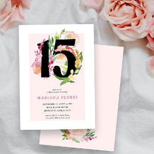 Floral Chic Number 15 Pink and Gold Quinceanera