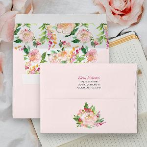 Floral Chic Pink and Gold Return Address Envelope