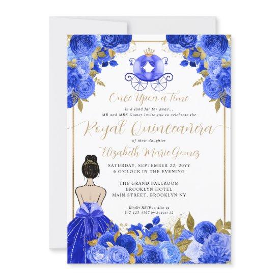 Floral Cinderella Princess Royal Blue Quinceanera