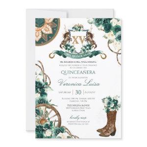 Floral Crest Charro Emerald Green Quinceanera