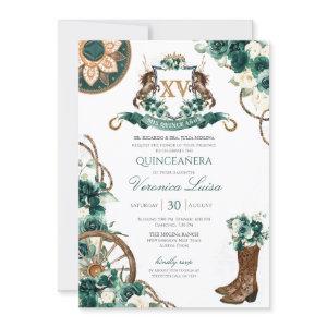 Floral Crest Charro Emerald Green Quinceanera