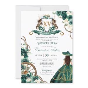 Floral Crest Emerald Green Charro Quinceanera