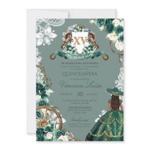 Floral Crest Emerald Green Charro Quinceanera