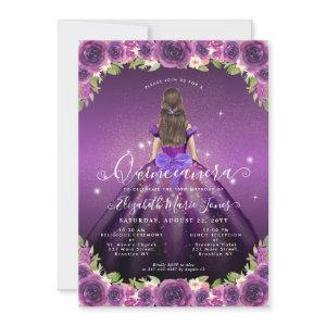Floral Dark Purple Gold Glam Princess Quinceanera