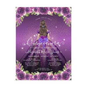 Floral Dark Purple Gold Glam Princess Quinceanera Postcard
