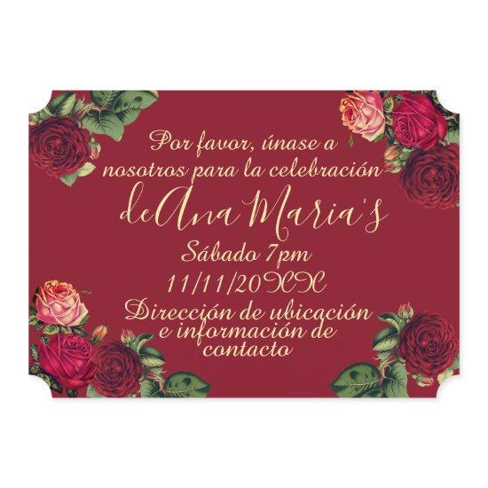 Floral de Borgoña Quinceanera Celebración