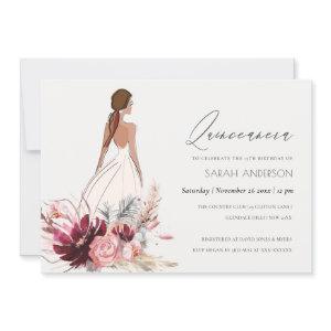 Floral Dress Pampas Grass Quinceanera Invite