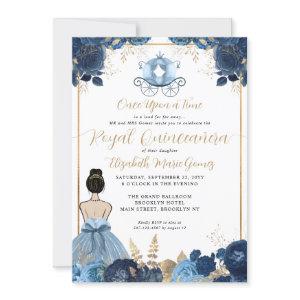 Floral Dusty Blue Cinderella Royal Quinceanera