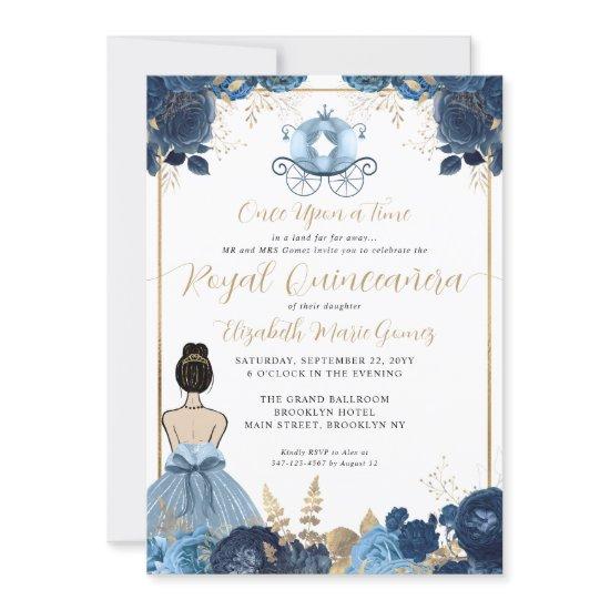 Floral Dusty Blue Cinderella Royal Quinceanera