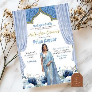 Floral Dusty Blue Half Saree Indian Girl Ceremony