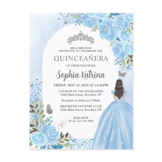 Floral Dusty Blue Princess Birthday Quinceanera  Postcard
