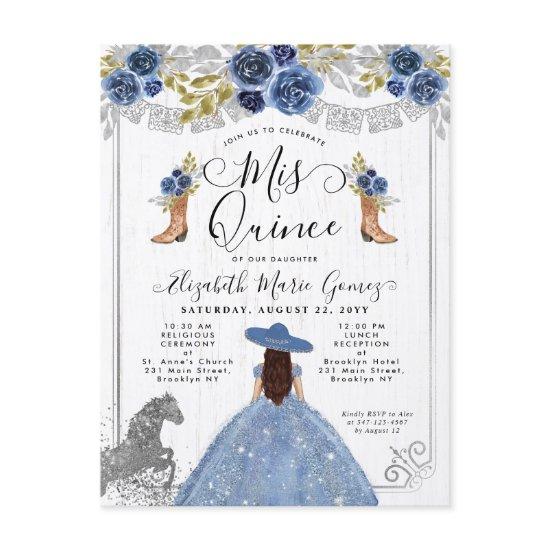 Floral Dusty Blue Silver Charra Horse Quinceanera  Postcard