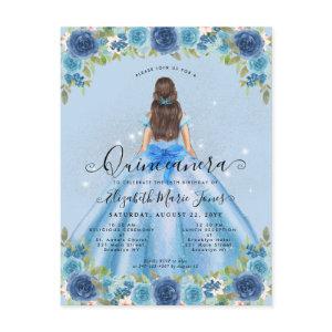 Floral Dusty Blue Silver Glam Princess Quinceanera Postcard