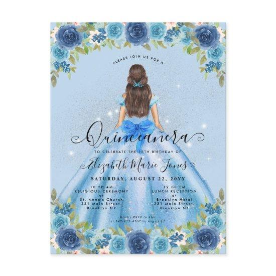 Floral Dusty Blue Silver Glam Princess Quinceanera Postcard