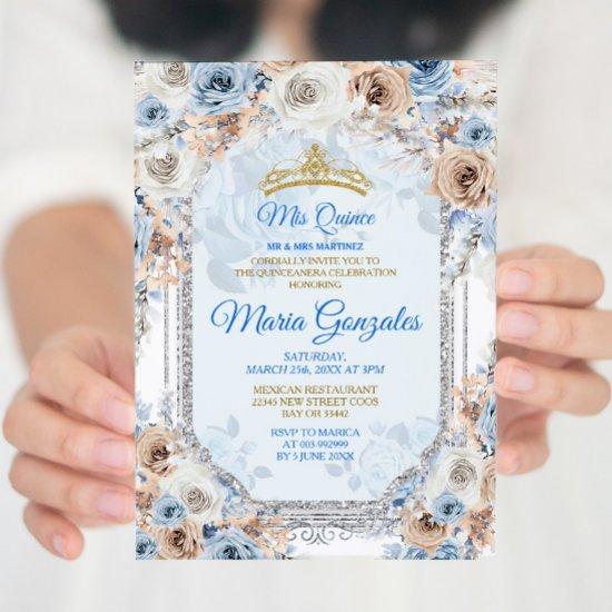 Floral Dusty Blue Spanish Girl Sweet 15th Birthday
