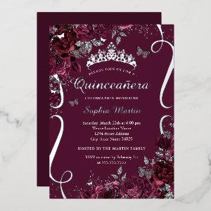 Floral Elegant Scroll Burgundy Quinceanera Foil