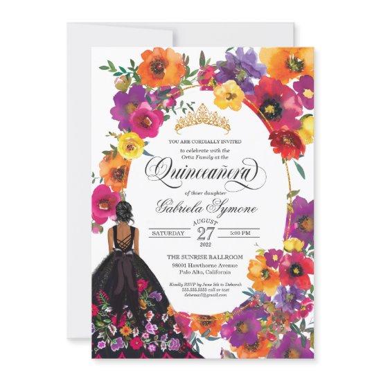 Floral Embroidery Watercolor Flowers Quinceanera I