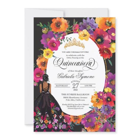 Floral Embroidery Watercolor Flowers Quinceanera