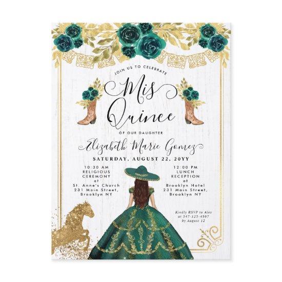 Floral Emerald Green Charra Princess Quinceanera  Postcard