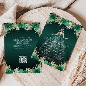 Floral Emerald Green Dress Birthday QR Quinceanera