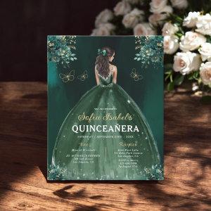 Floral Emerald Green Dress Birthday Quinceanera Flyer