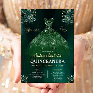 Floral Emerald Green Dress Birthday Quinceanera Foil