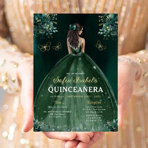 Floral Emerald Green Dress Birthday Quinceanera Foil
