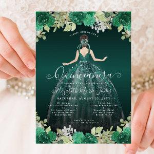 Floral Emerald Green Dress Birthday Quinceanera