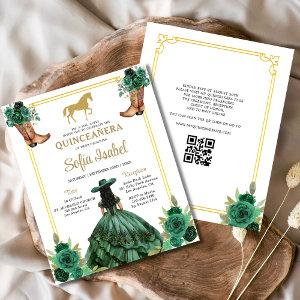 Floral Emerald Green Gold Boots Horse Quinceanera