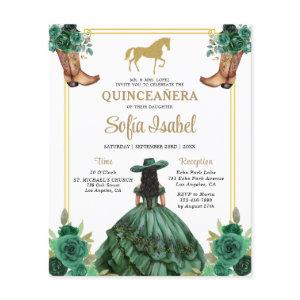 Floral Emerald Green Gold Boots Horse Quinceanera