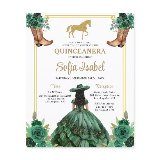 Floral Emerald Green Gold Boots Horse Quinceanera