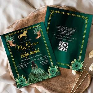 Floral Emerald Green Gold Boots Horse Quinceanera Flyer
