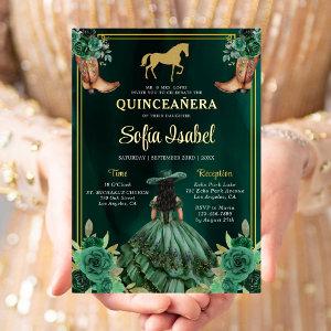 Floral Emerald Green Gold Boots Horse Quinceanera Foil