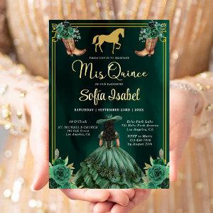 Floral Emerald Green Gold Boots Horse Quinceanera Foil