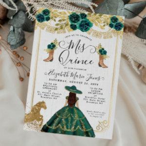 Floral Emerald Green Gold Boots Horse Quinceanera