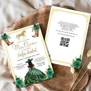 Floral Emerald Green Gold Boots Horse Quinceanera