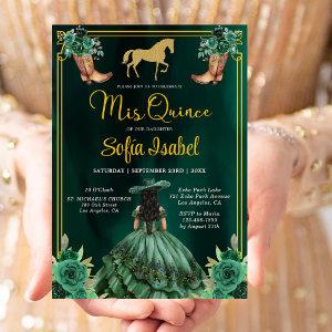 Floral Emerald Green Gold Boots Horse Quinceanera