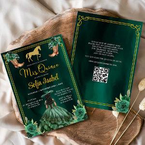 Floral Emerald Green Gold Boots Horse Quinceanera