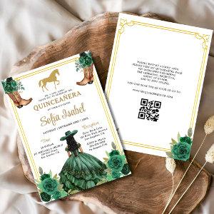 Floral Emerald Green Gold Boots Horse Quinceanera