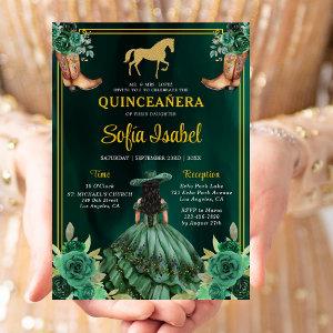 Floral Emerald Green Gold Boots Horse Quinceanera
