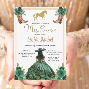 Floral Emerald Green Gold Boots Horse Quinceanera