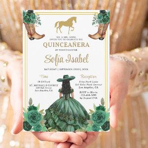 Floral Emerald Green Gold Boots Horse Quinceanera