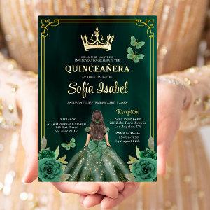 Floral Emerald Green Gold Butterfly Quinceanera Foil