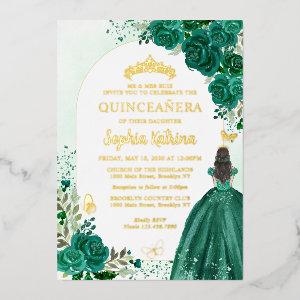 Floral Emerald Green Princess Birthday Quinceanera Foil