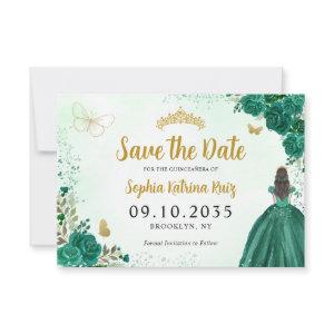 Floral Emerald Green Princess Birthday Quinceanera Save The Date