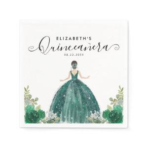 Floral Emerald Green Princess Dress Quinceanera Napkins