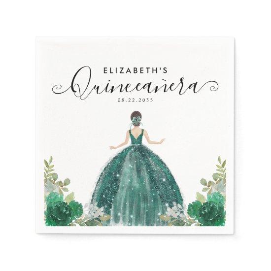Floral Emerald Green Princess Dress Quinceanera Napkins