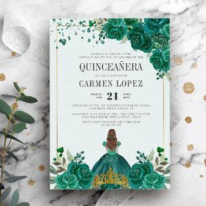 Floral Emerald Green Princess Quinceanera