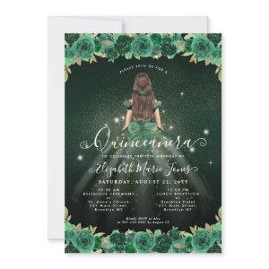 Floral Emerald Green Sparkle Birthday Quinceanera