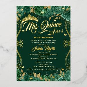 Floral Emerald Scroll Mis Quince Quinceanera  Foil